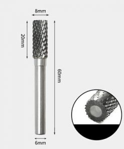 Tungsten Carbide Cylindrical flat end Rotary Burr Double-cut 8 x 20mm