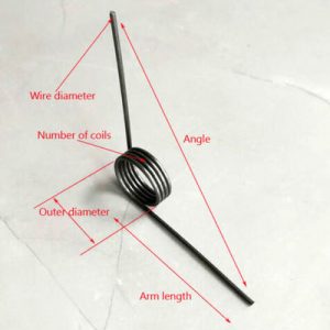 Wire dia. 0.6 mm Outer dia. 6 mm Coils 6 Arm Length 22 mm Torsion Spri