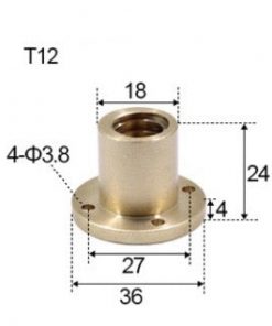 T12 x 2 x 8mm Trapezoidal Thread Flange Brass Nut