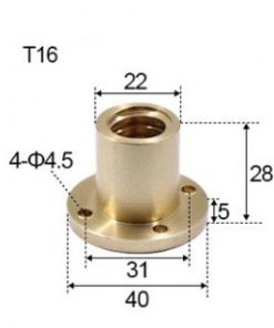 T16 x 4 x 8mm Trapezoidal Thread Flange Brass Nut