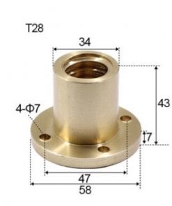 T28 x 5 x 5mm Trapezoidal Thread Flange Brass Nut