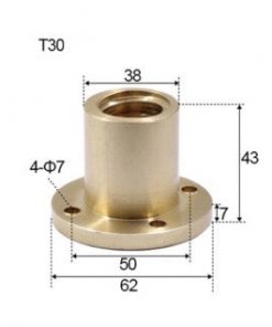 T30 x 6 x 6mm Trapezoidal Thread Flange Brass Nut