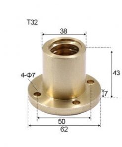 T32 x 6 x 6mm Trapezoidal Thread Flange Brass Nut