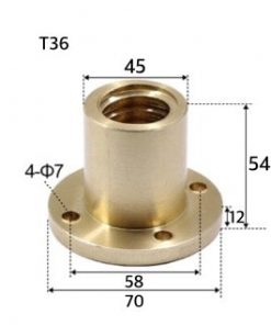 T36 x 6 x 6mm Trapezoidal Thread Flange Brass Nut