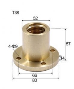 T38 x 6 x 6mm Trapezoidal Thread Flange Brass Nut