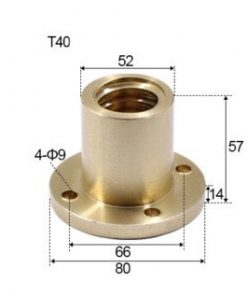 T40 x 8 x 8mm Trapezoidal Thread Flange Brass Nut