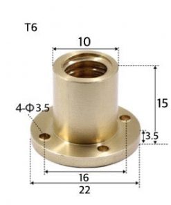 T6 x 1 x 12mm Trapezoidal Thread Flange Brass Nut